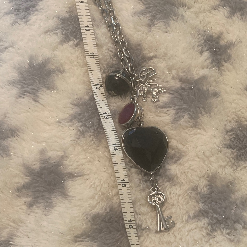Bundle of GUESS Silver Vintage Black and Red Heart Charm Necklace and Bracelet! - Picture 8 of 9